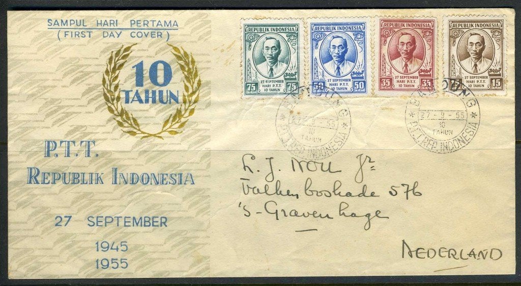 INDONÉSIE : ZB 146/149 FDC 1955 PTT indonésien (Lettre), Envoi, Affranchi, Asie du Sud