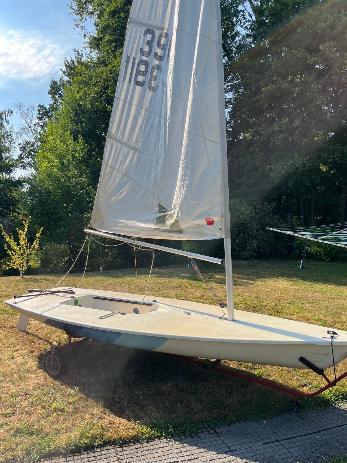 Open zeilboot laser + strandkar, Watersport en Boten, Open zeilboten, Ophalen, Gebruikt, Laser