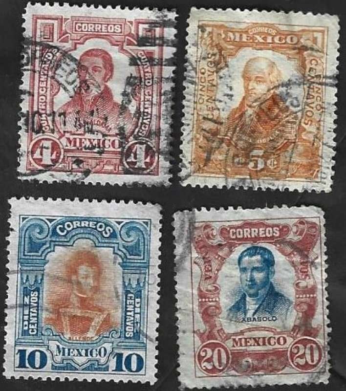 4 Postzegels Mexico 1910 Onafhankelijkheid, Ophalen of Verzenden, Gestempeld, Midden-Amerika
