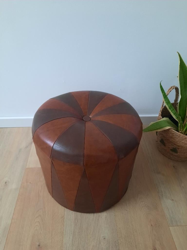 Vintage retro ronde poef, Ophalen, Gebruikt, Rond, Minder dan 50 cm