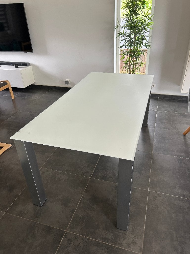 Table intérieur/extérieur en verre / pieds alu, Ophalen, Glas
