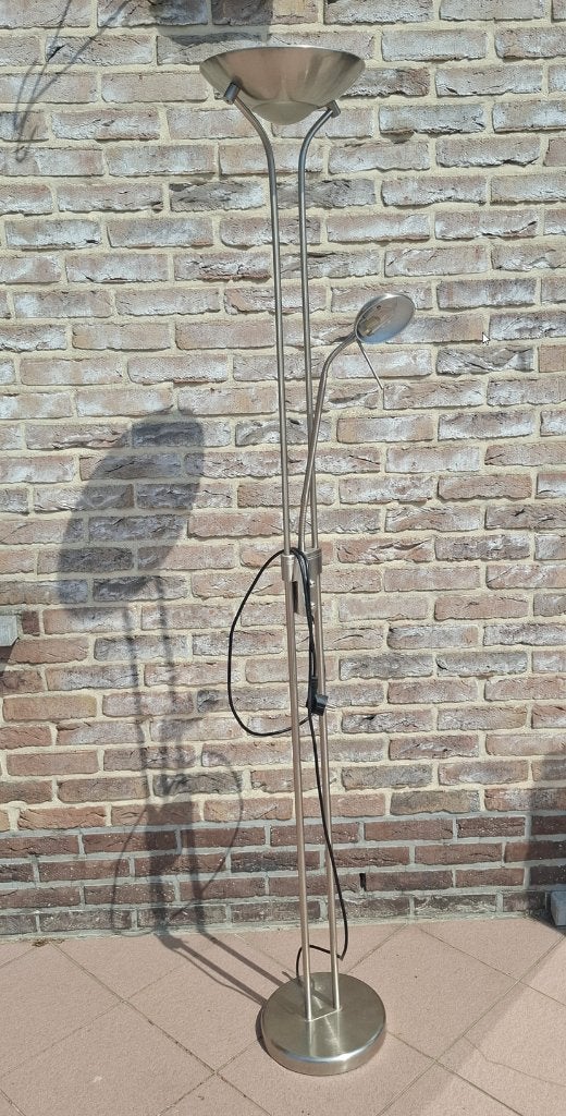 Halogeen/uplighter-staanlamp, Huis en Inrichting, Lampen | Vloerlampen, Ophalen, Gebruikt, Overige fittingen, Metaal