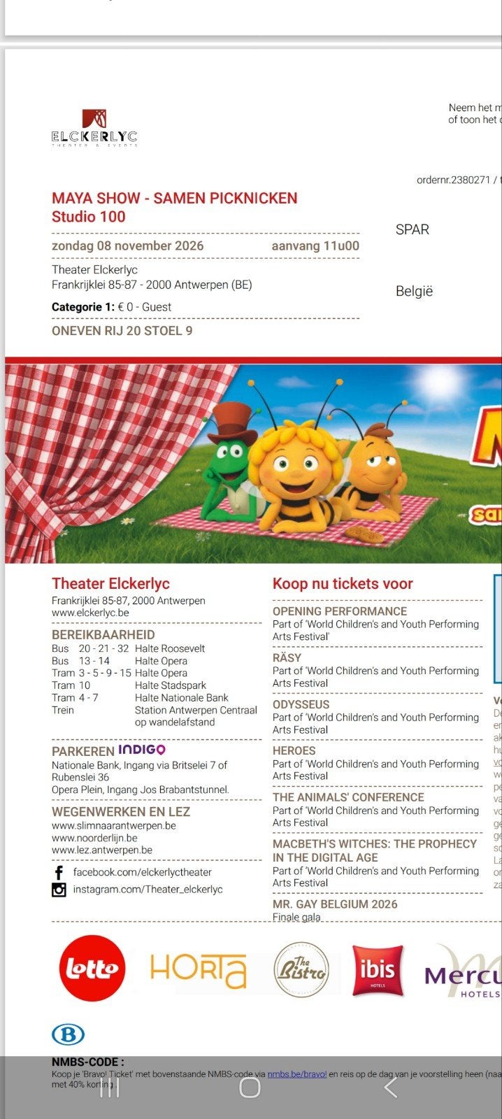 maya de bij  samen picknicken, Tickets & Billets, Loisirs | Parcs d'attractions