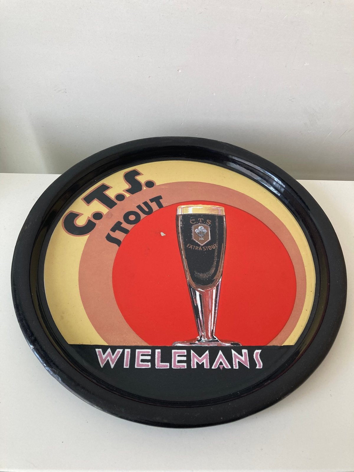 Emaille C.T.S. Stout Wielamans bierplateau, Ophalen of Verzenden, Gebruikt