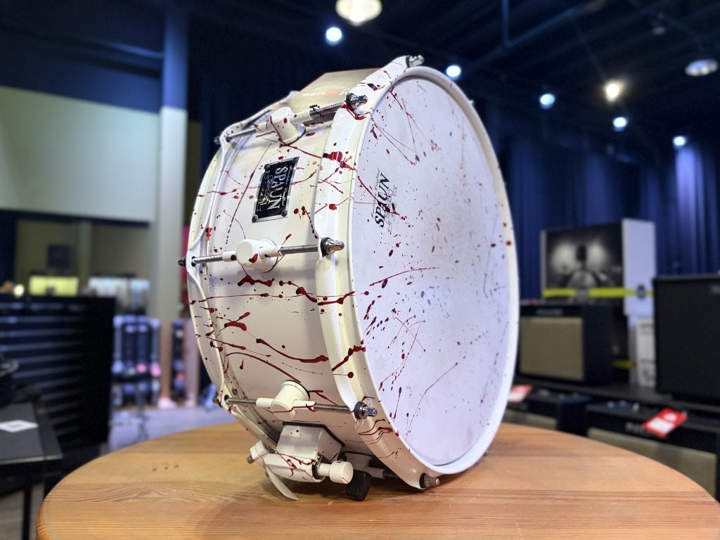 Spaundrums Red Splash Walnut Snare Drum, Musique & Instruments, Enlèvement ou Envoi