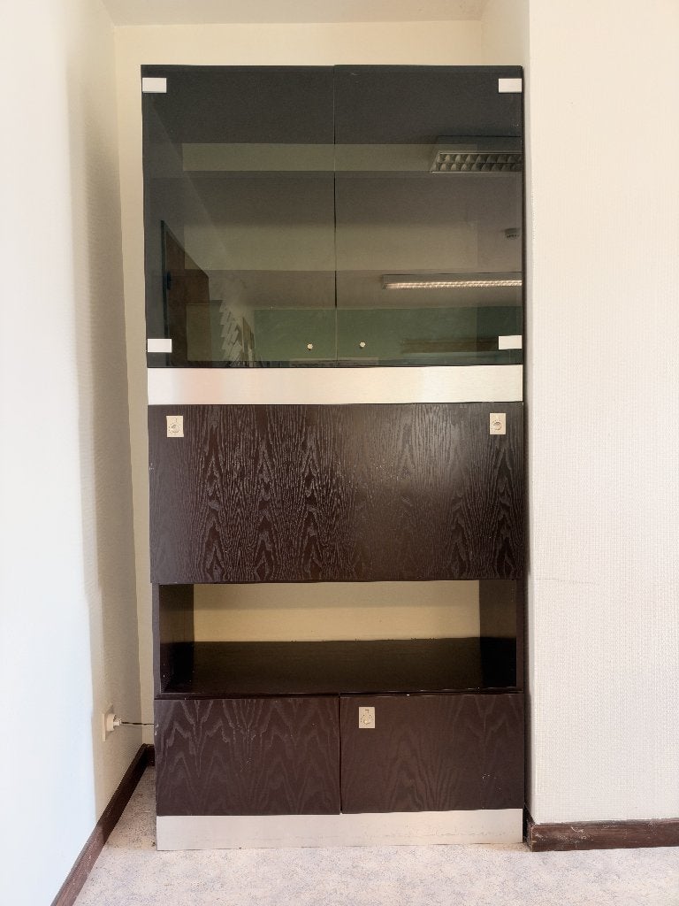 2 meubles de rangement assortis - vitrine/bar + bibliothèque, Ophalen, 100 tot 150 cm, 200 cm of meer, Overige houtsoorten