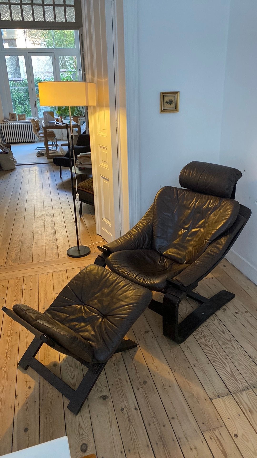 Paire fauteuils vintage Kroken Ake Fribytter 70 cuir ottoman, Ophalen