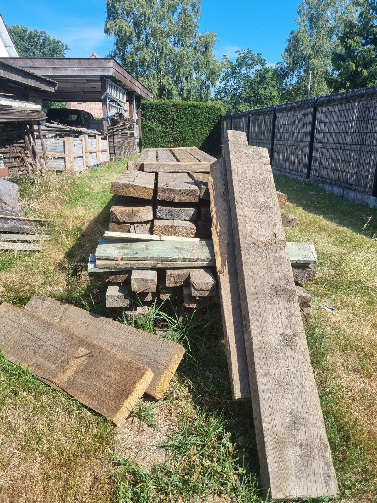 Houten balken gordingen juffers 5,7m en 6,5m, Ophalen, Gebruikt, 250 cm of meer, Balken