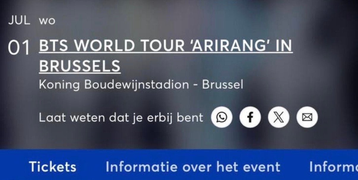 BTS TICKET Brussel day 1 “platinum”, Tickets en Kaartjes, Eén persoon, Juli