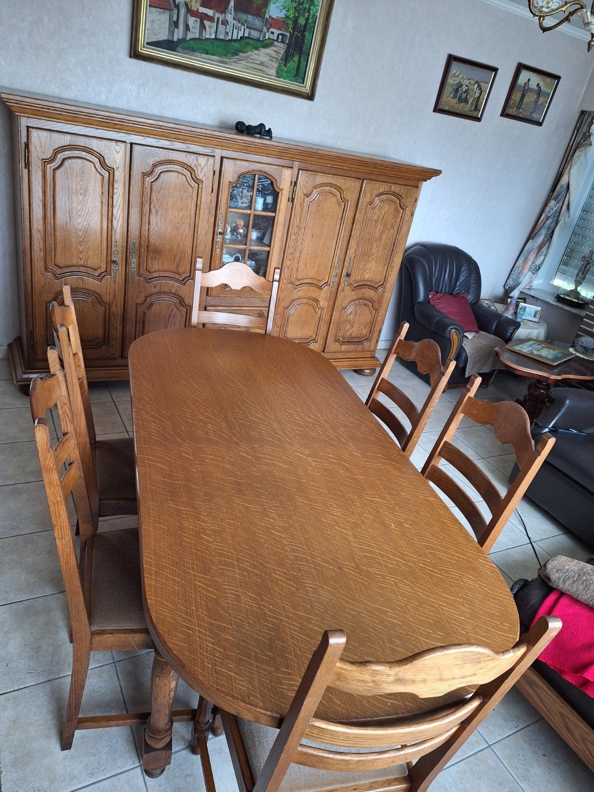 salle à manger avec 4 chaises et table en chêne massif, Maison & Meubles, Salles à manger complètes, Enlèvement