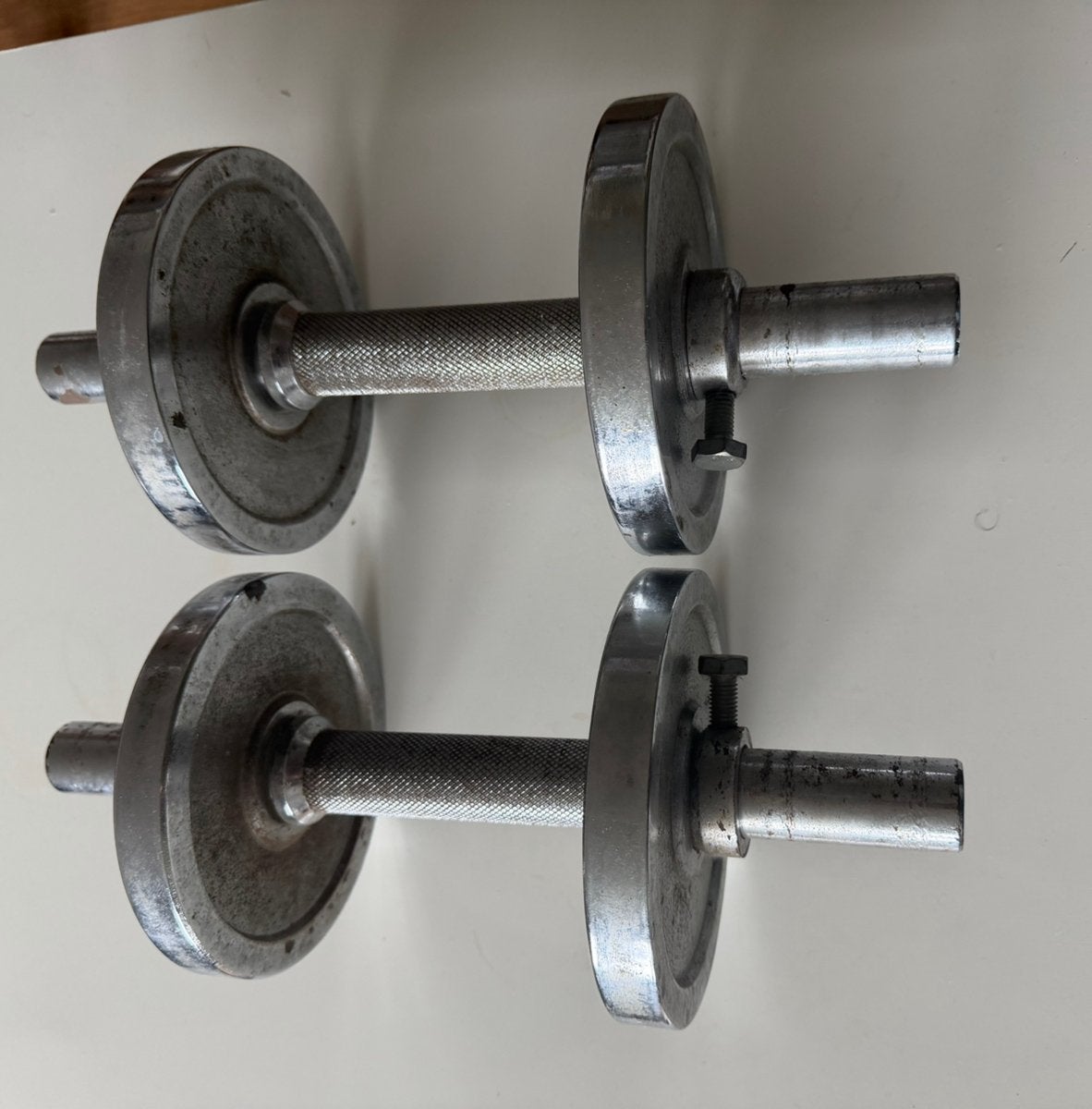 Mooi paar verstelbare halters van verchroomd staal, Sport en Fitness, Ophalen, Zo goed als nieuw