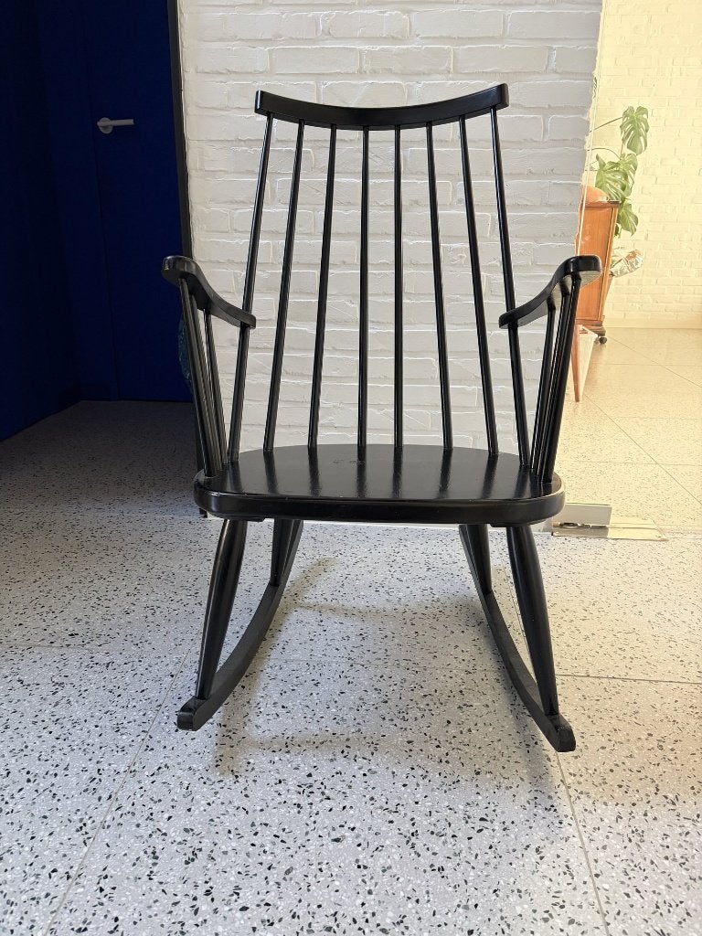 Vintage zwarte schommelstoel spijlenrug Scandinavische stijl, Ophalen, Gebruikt, Zwart, Scandinavisch