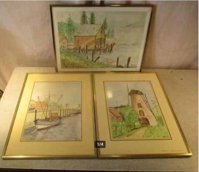 3 magnifiques aquarelles avec vues - Peel - 41x30, Enlèvement ou Envoi