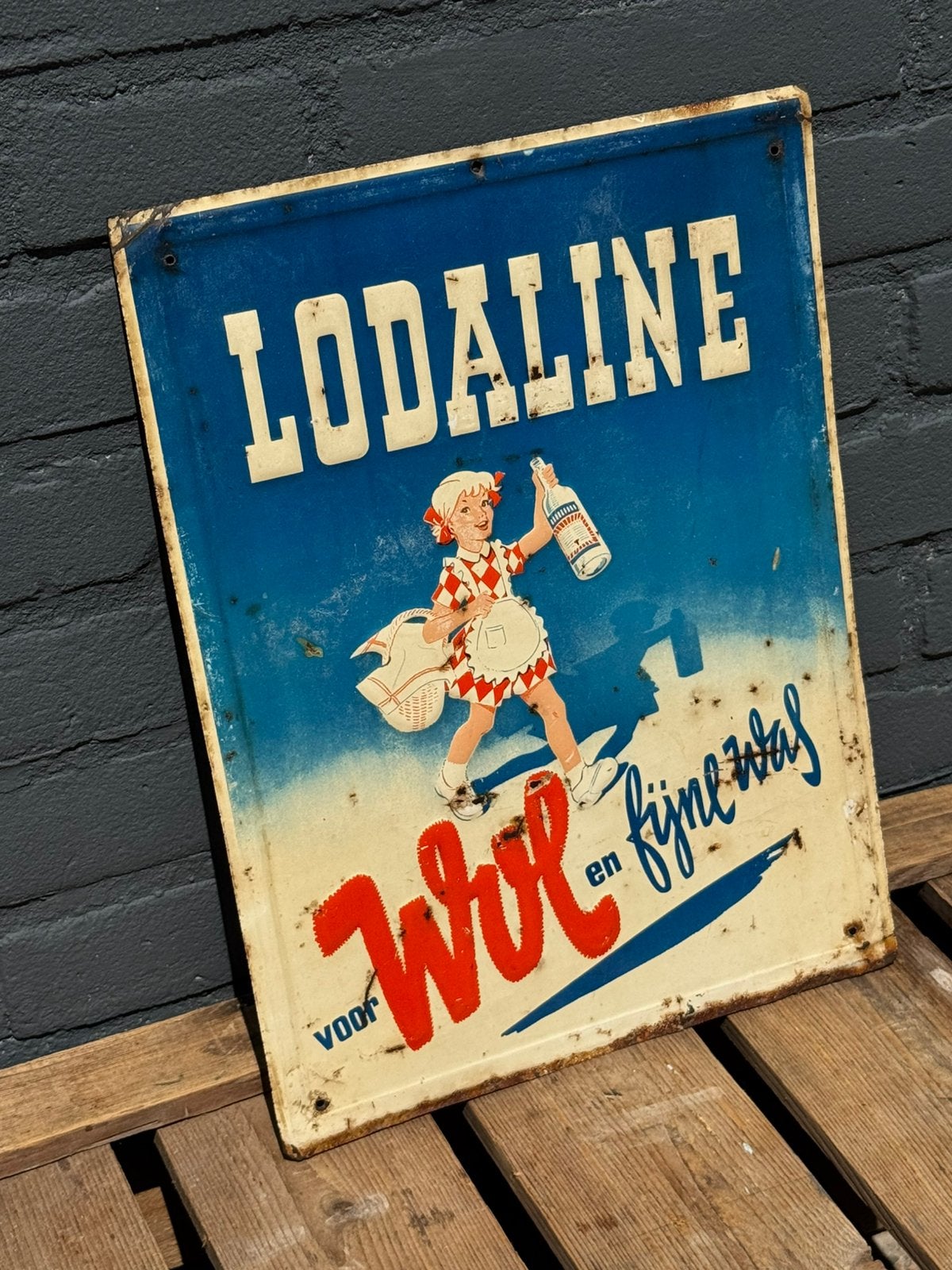 LODALINE oud reclamebord, Ophalen of Verzenden, Gebruikt, Reclamebord