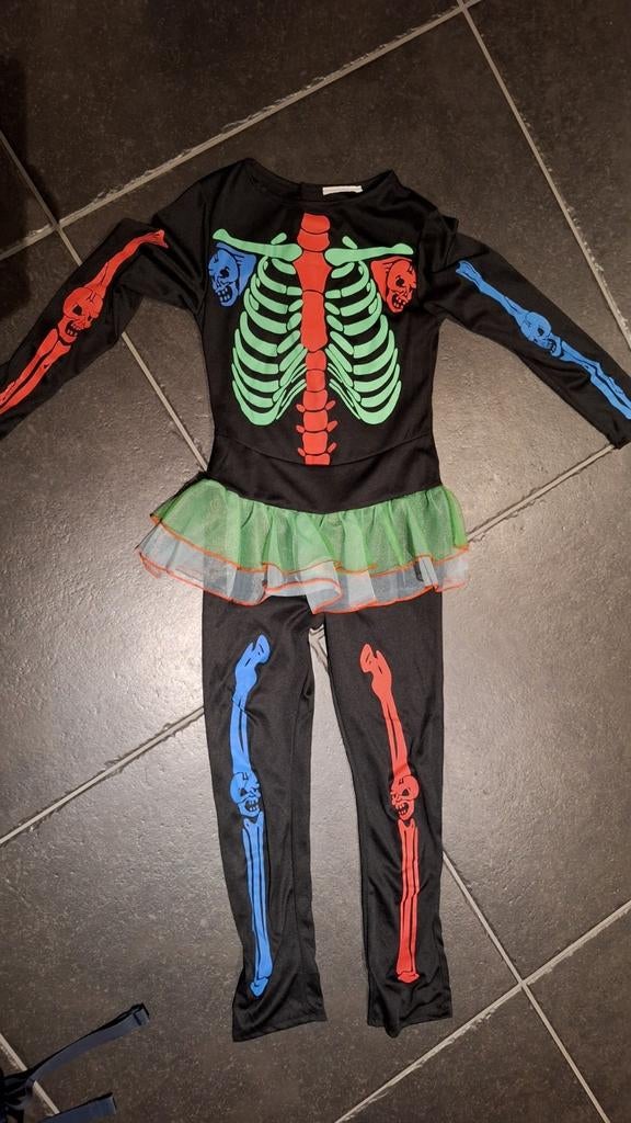 carnaval / halloween skelet kostuum meisje mt 152, Ophalen of Verzenden, Zo goed als nieuw, 146 t/m 152, Meisje