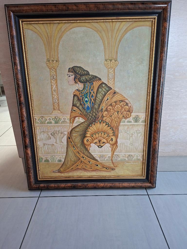 Prachtige schilderij Egyptisch godin. 75x95, Antiek en Kunst, Ophalen