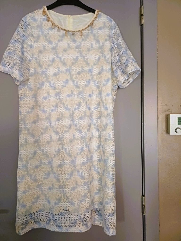 Lichtblauwe kant patchwork jurk(XL nieuw)., Ophalen of Verzenden