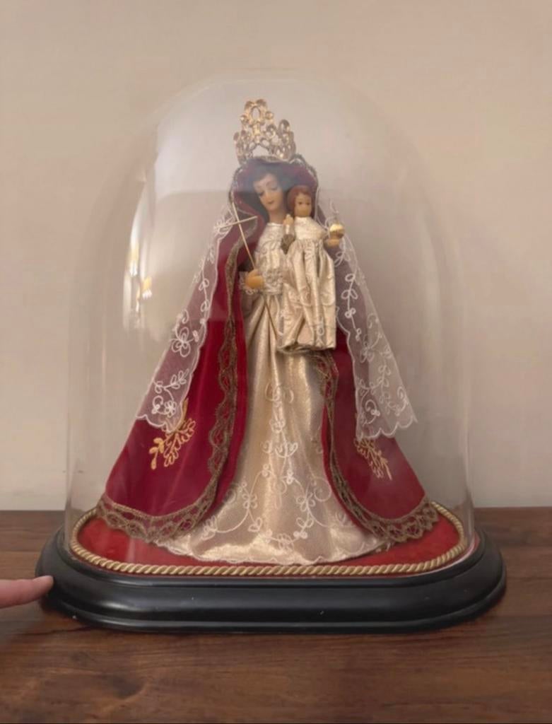 Vintage Madonna met kind onder stolp, prachtstuk, Ophalen of Verzenden