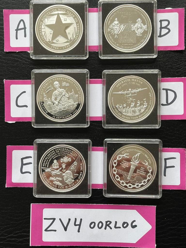ZV4 Zwaar verzilverde gedenkpenningen (NL in Oorlog) 40mm, Enlèvement, Argent