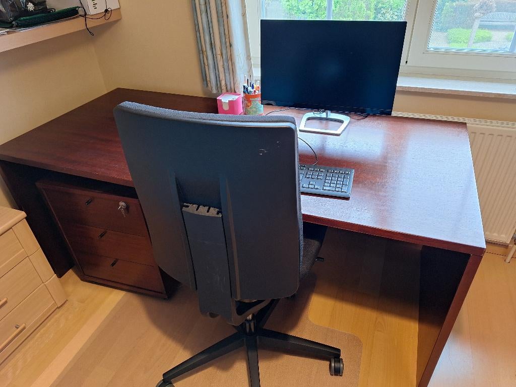 Stijlvolle bureautafel met ladenkast, Huis en Inrichting, Bureaus, Demontabel, Gebruikt, Hout, 180 cm