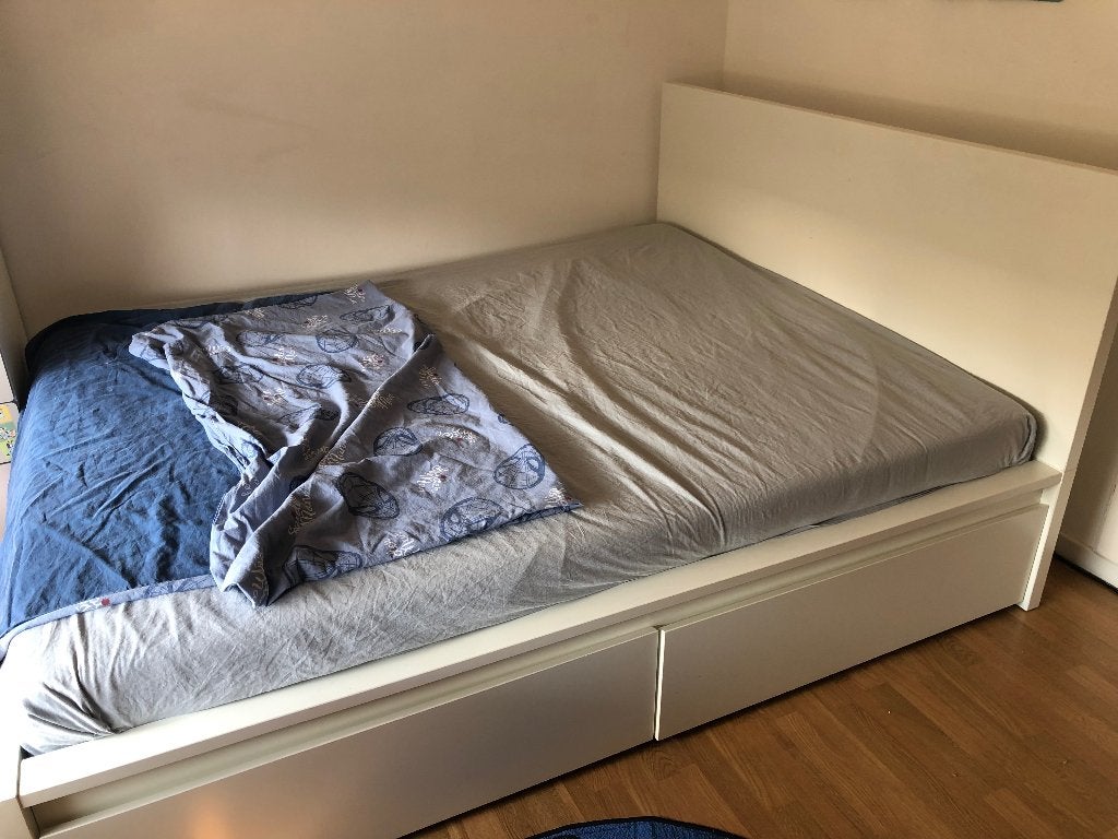 Lit Ikea Malm 160cm, Maison & Meubles, Enlèvement, Utilisé, Blanc, Deux personnes