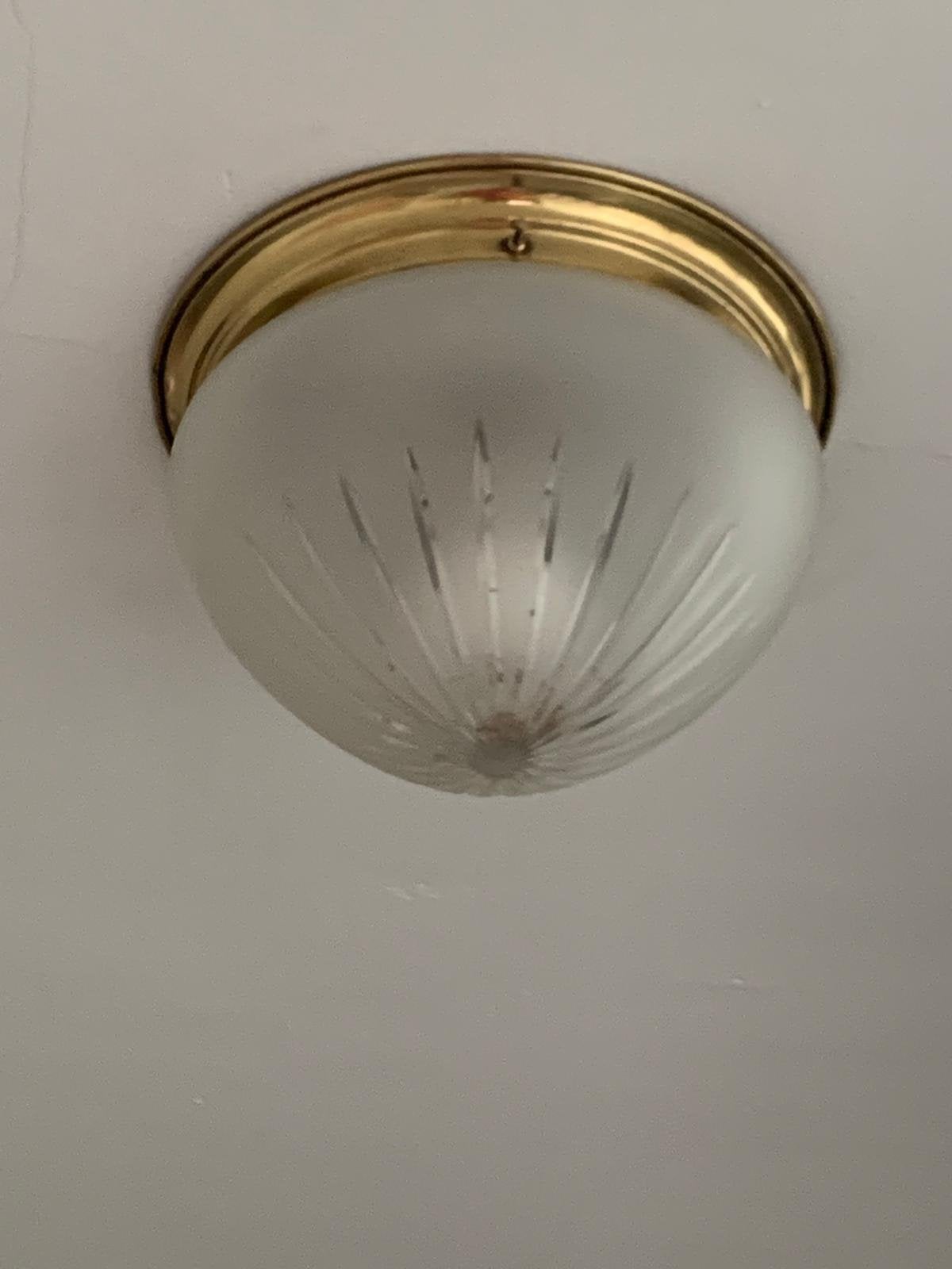 Retro vintage plafond lampen met geslepen glas koperen beves, Ophalen of Verzenden, Zo goed als nieuw