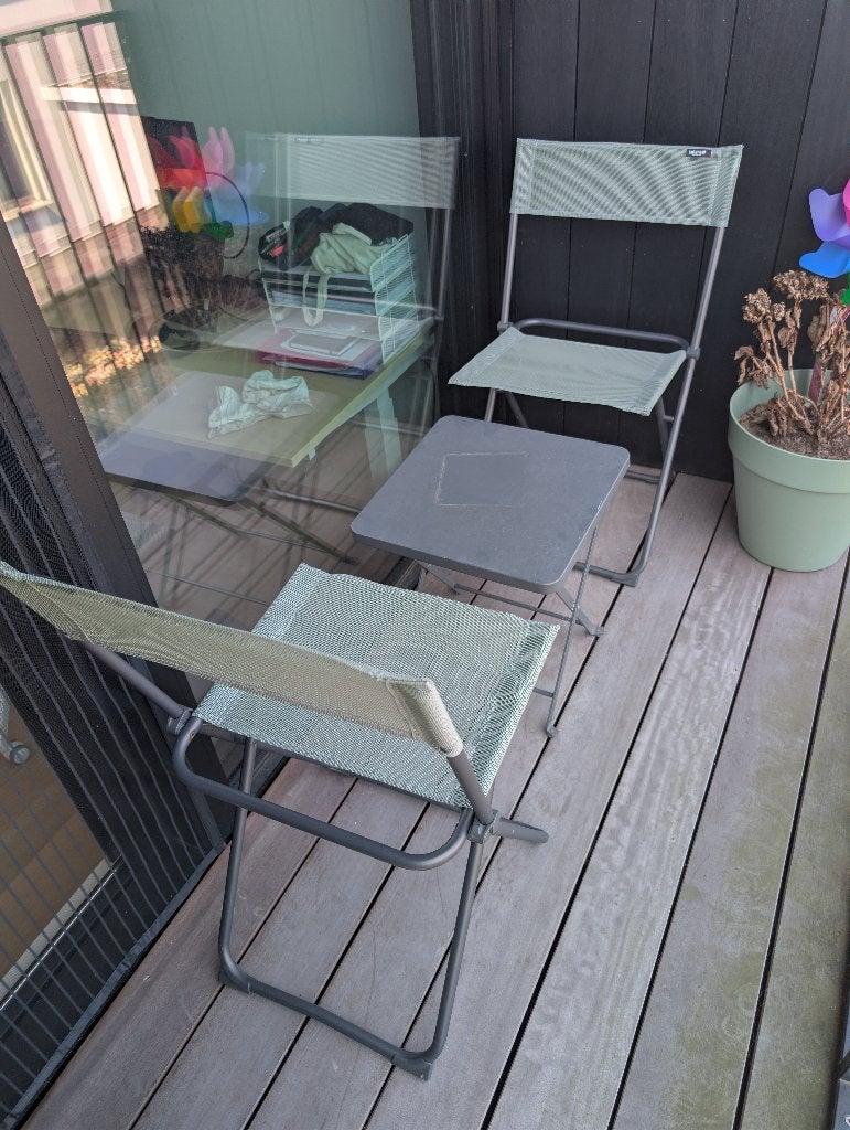Buitentafel en stoelen, Aluminium, Zo goed als nieuw, Tuinset, Eettafel