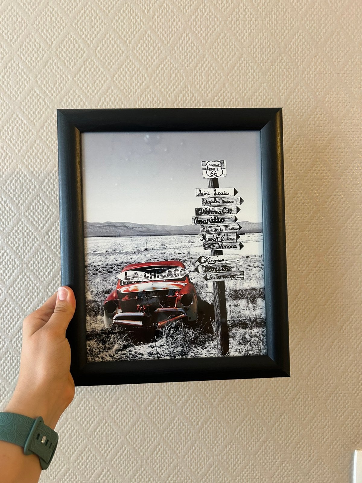 Tableau route 66 cadre noir voiture américaine, Comme neuf, Bois, Avec image, Cadre tableau