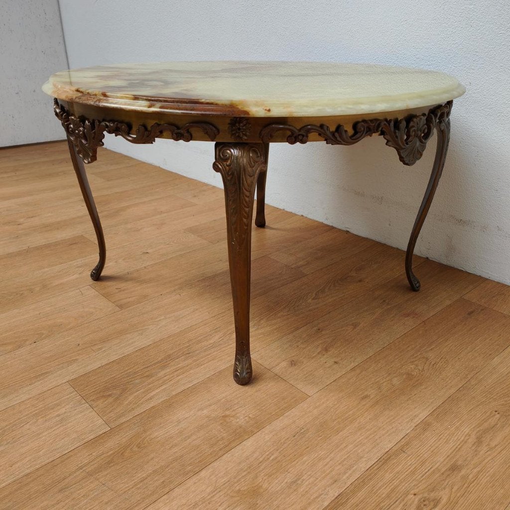 Table basse Retro Vintage Regency avec  marbre onyx 85 cm, Enlèvement ou Envoi