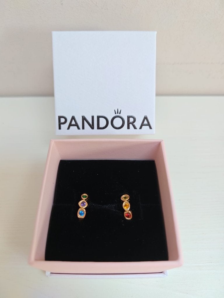 Créoles Pandora Marvel Avengers Gemmes de l’Infini – Dorées, Bijoux, Sacs & Beauté, Enlèvement ou Envoi, Or, Comme neuf, Autres matériaux
