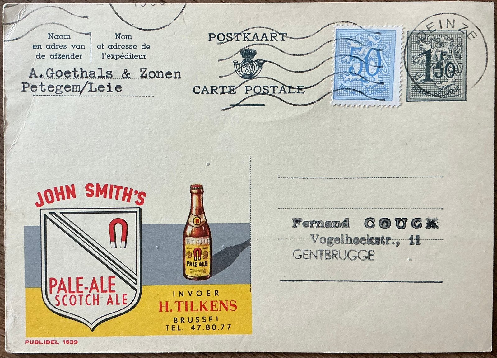 JOHN SMITH'S PALE ALE/Carte publique 1960, Enlèvement ou Envoi, Utilisé, Autres types, Autres marques