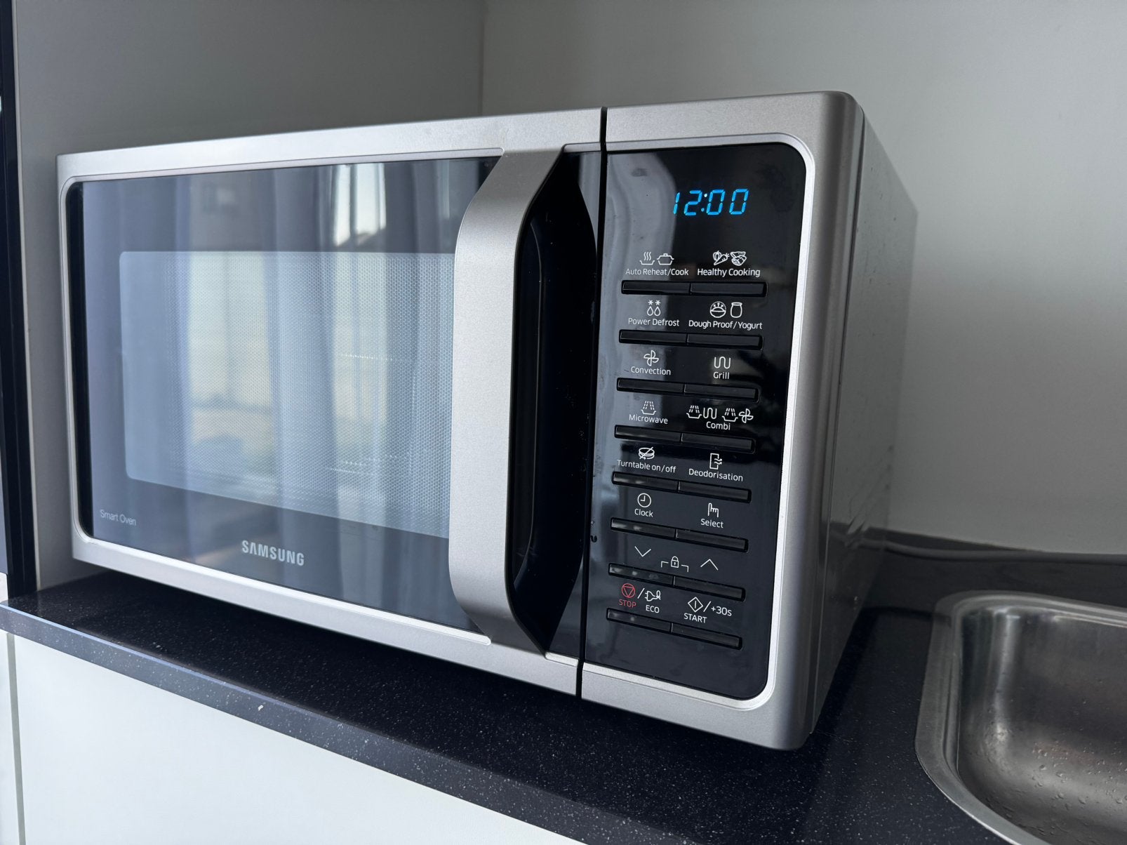 Samsung MC28H5015CS combi magnetron, Elektronische apparatuur, Microgolfovens, Ophalen, Zo goed als nieuw, Draaiplateau, Vrijstaand