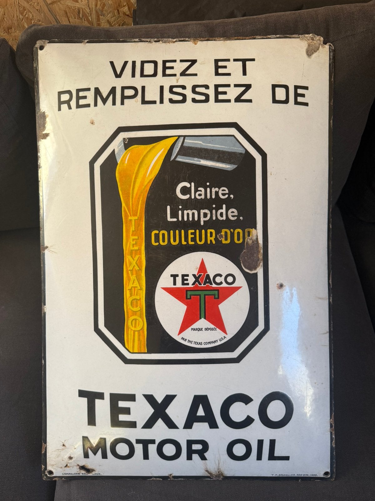 Plaque emaille texaco 1935, Collections, Marques & Objets publicitaires, Enlèvement, Comme neuf