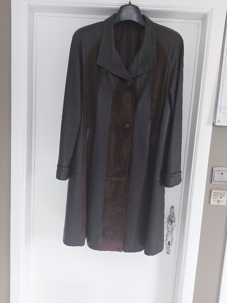 damesmantel in leder en daim, Kleding | Heren, Ophalen, Bruin, Overige typen, Zo goed als nieuw