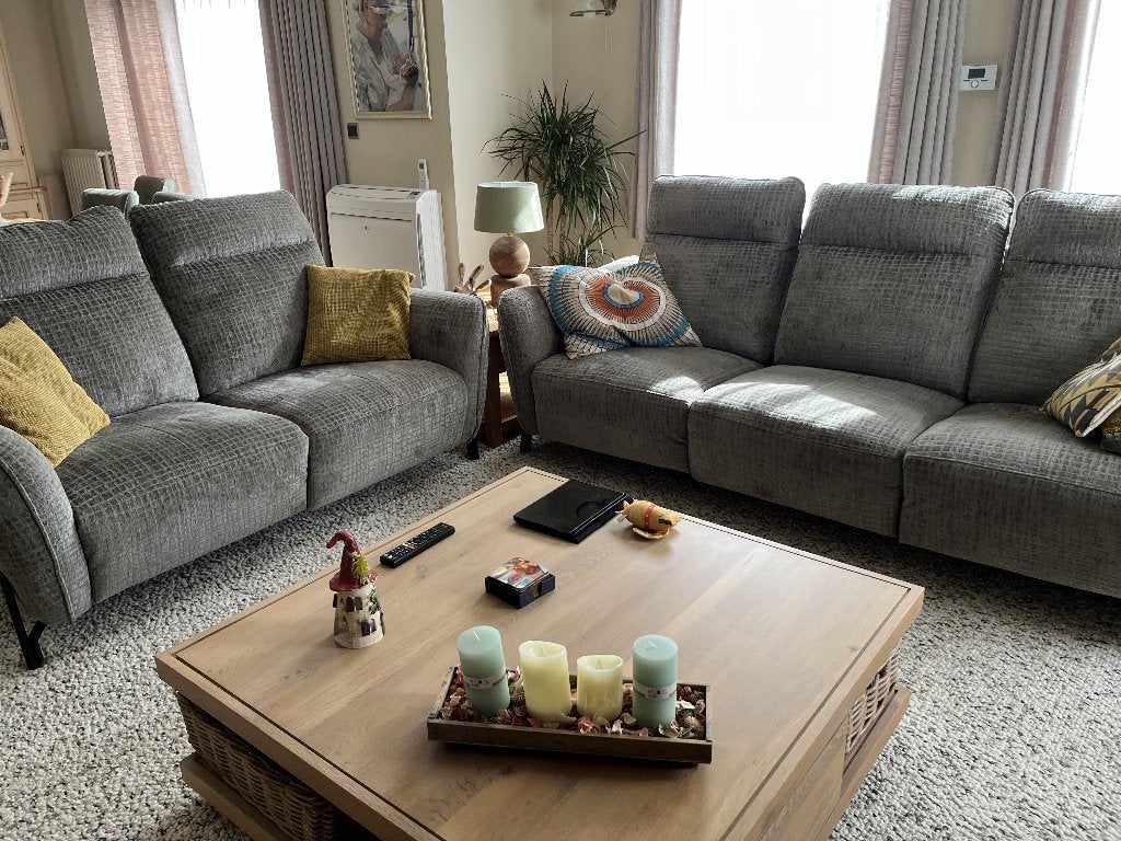 Zetel 3 zit en 2 zit, Maison & Meubles, Quatre personnes ou plus, Banc droit, Comme neuf, Enlèvement