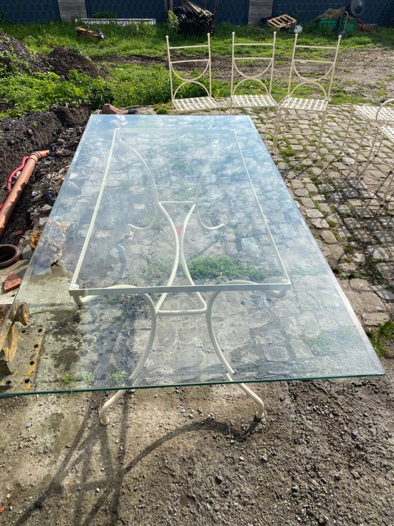 Table et chaisses en fer forgé, Enlèvement, Comme neuf, Verre