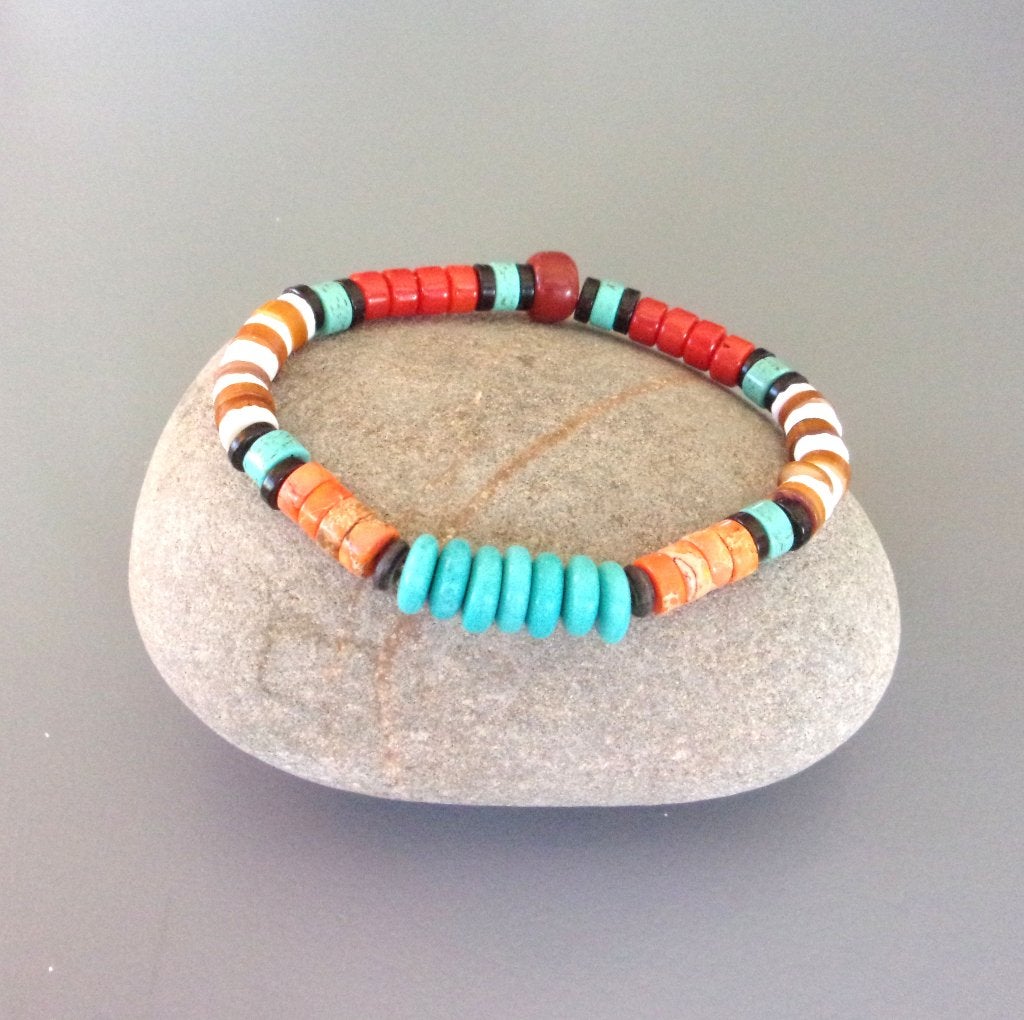 Indiaanse armband voor dames of heren in turquoise ringen, Met bedels of kralen, Nieuw, Oranje, Ophalen of Verzenden