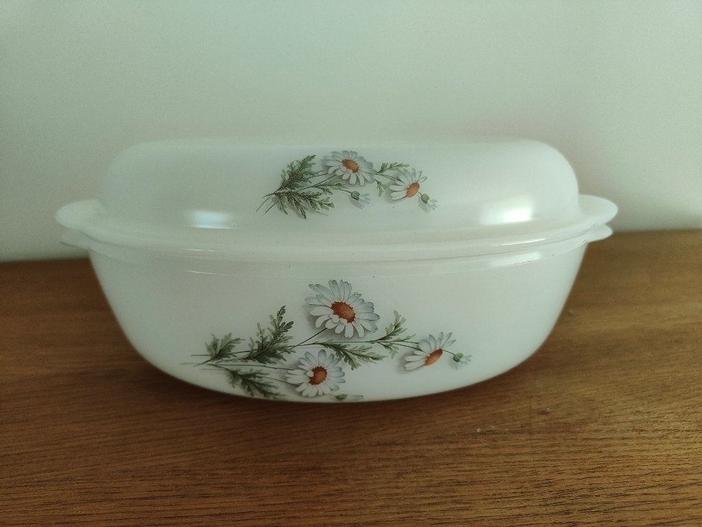 Authentique cocotte en verre opale de la marque Arcopal, Vintage, Comme neuf, Verre, Enlèvement