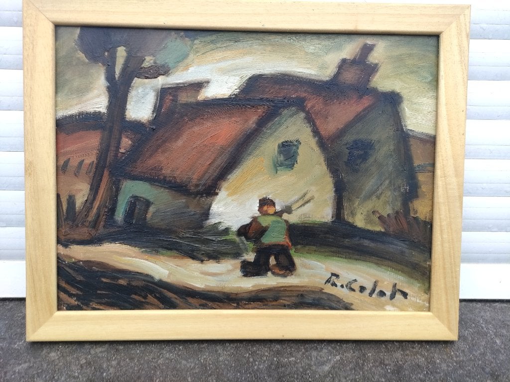 huile sur panneau signe robert colot, Ophalen of Verzenden, Paneel