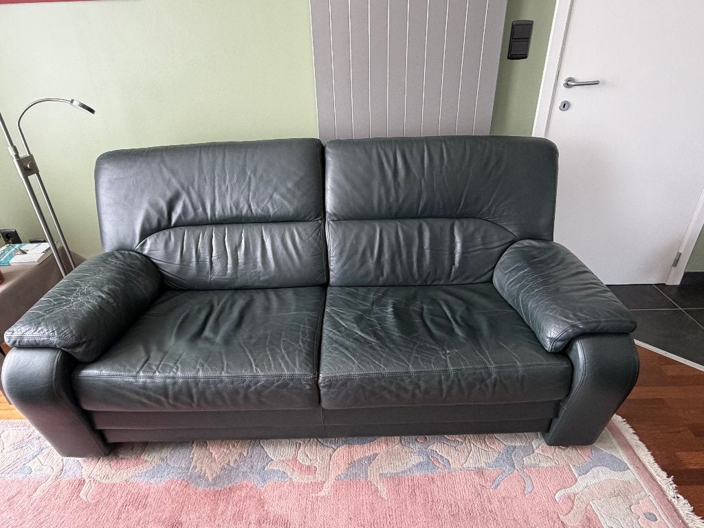 Te Koop ledere salon donker groen, Ophalen, Gebruikt, Leer