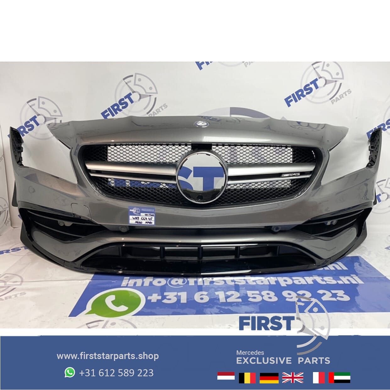 W117 CLA 45 FACELIFT AMG VOORBUMPER GRIJS COMPLEET + AMG GRI, Gebruikt, -, Voor, Ophalen of Verzenden