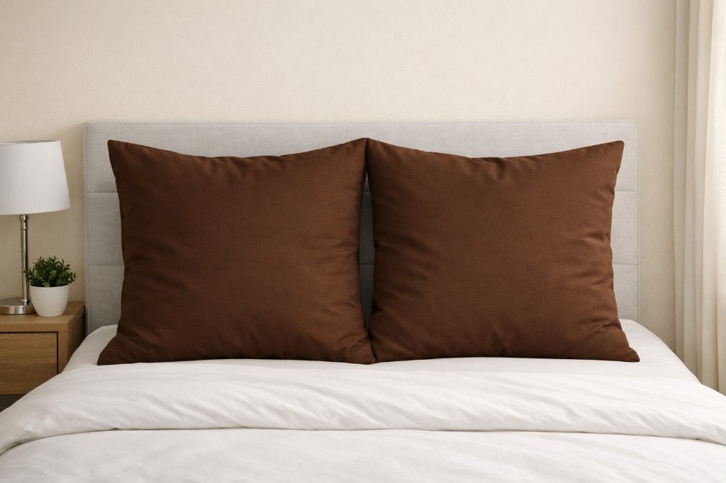 Lot de 2 taies d'oreille en brun foncé . 65 cm x 65 cm, Oreiller, Enlèvement ou Envoi, Brun, Utilisé