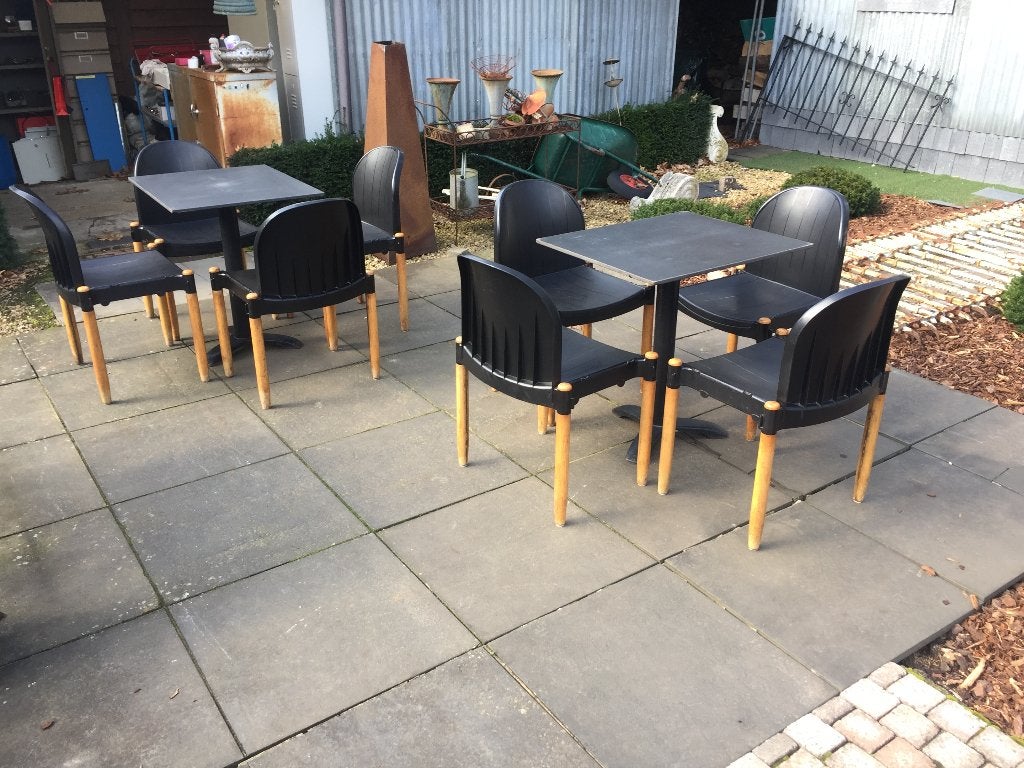 90's design stapelbare stoelen / Casala - Flux, Huis en Inrichting, Stoelen, Ophalen, Gebruikt, Hout, Vijf, Zes of meer stoelen