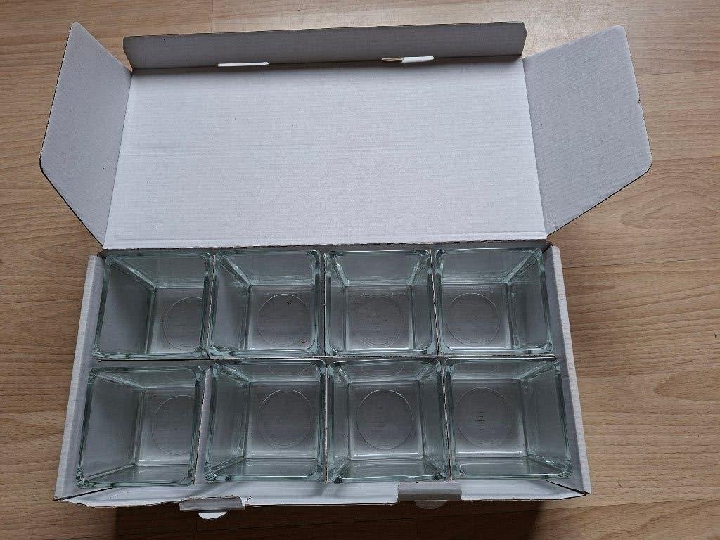 Set van 8 vierkante glazen potjes / kubussen (8x8x8 cm), Huis en Inrichting, Ophalen of Verzenden, Glas