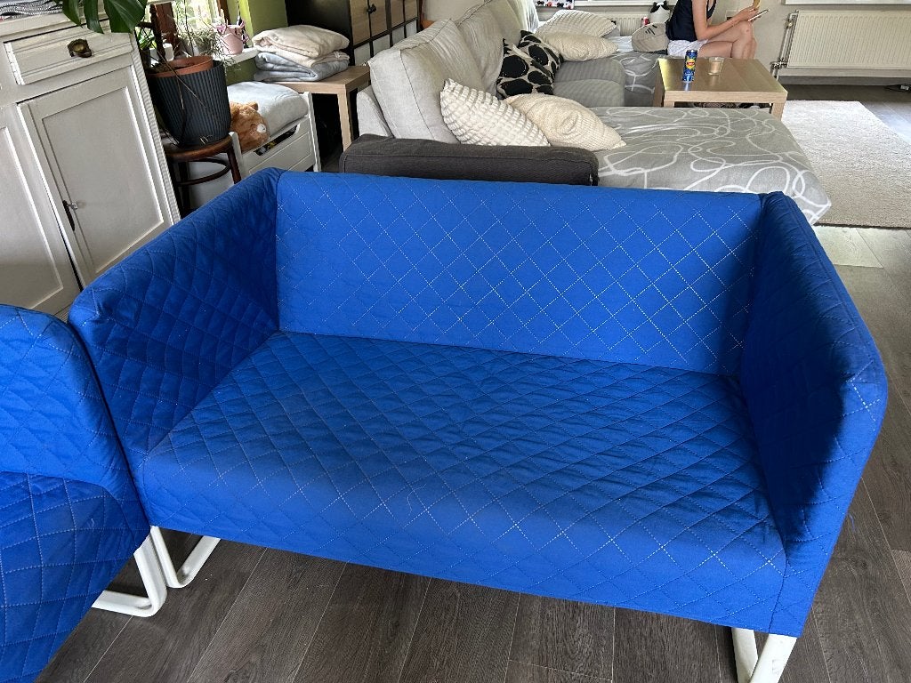 Zetel blauw IKEA knopparp, Huis en Inrichting, Ophalen, 75 tot 100 cm, Zo goed als nieuw, Rechte bank