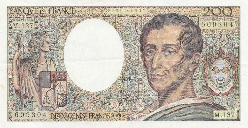 200 frank Frankrijk 1992 Montesquieu, Ophalen, Frankrijk, Los biljet