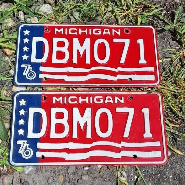Set 2 originele USA license plates van de staat Michigan., Ophalen of Verzenden, Gebruikt, Auto's