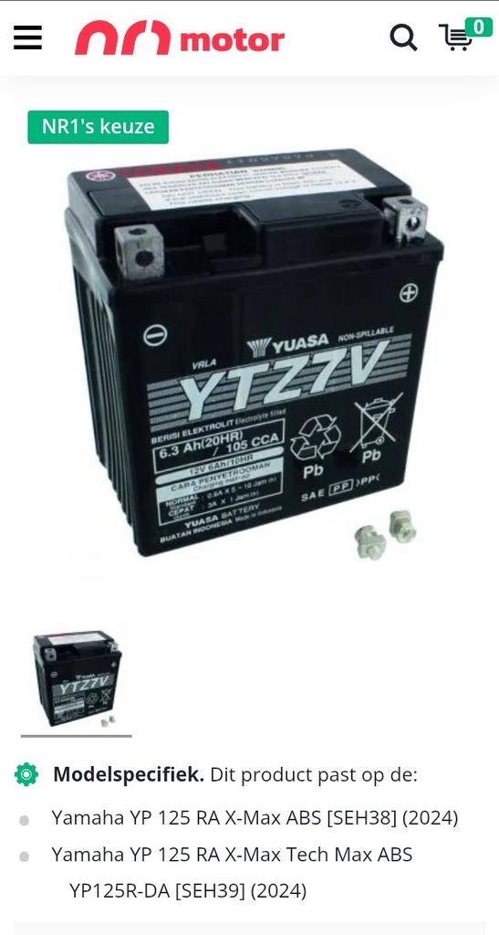 Nieuwe batterij Yamaha Xmax 125cc, Ophalen of Verzenden