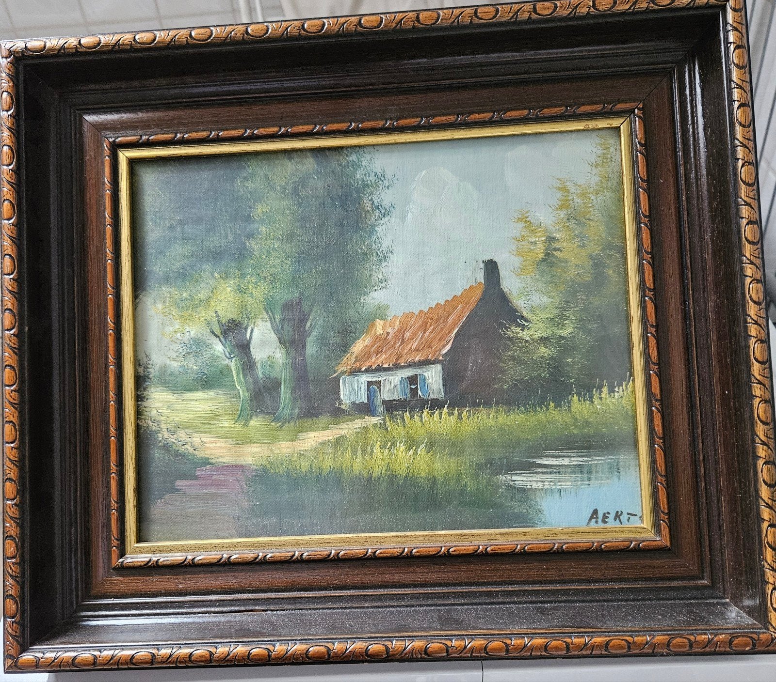 Sfeervol antiek/vintage olieverfschilderij – Landelijk, Ophalen of Verzenden, Vintage, Olieverf, Doek