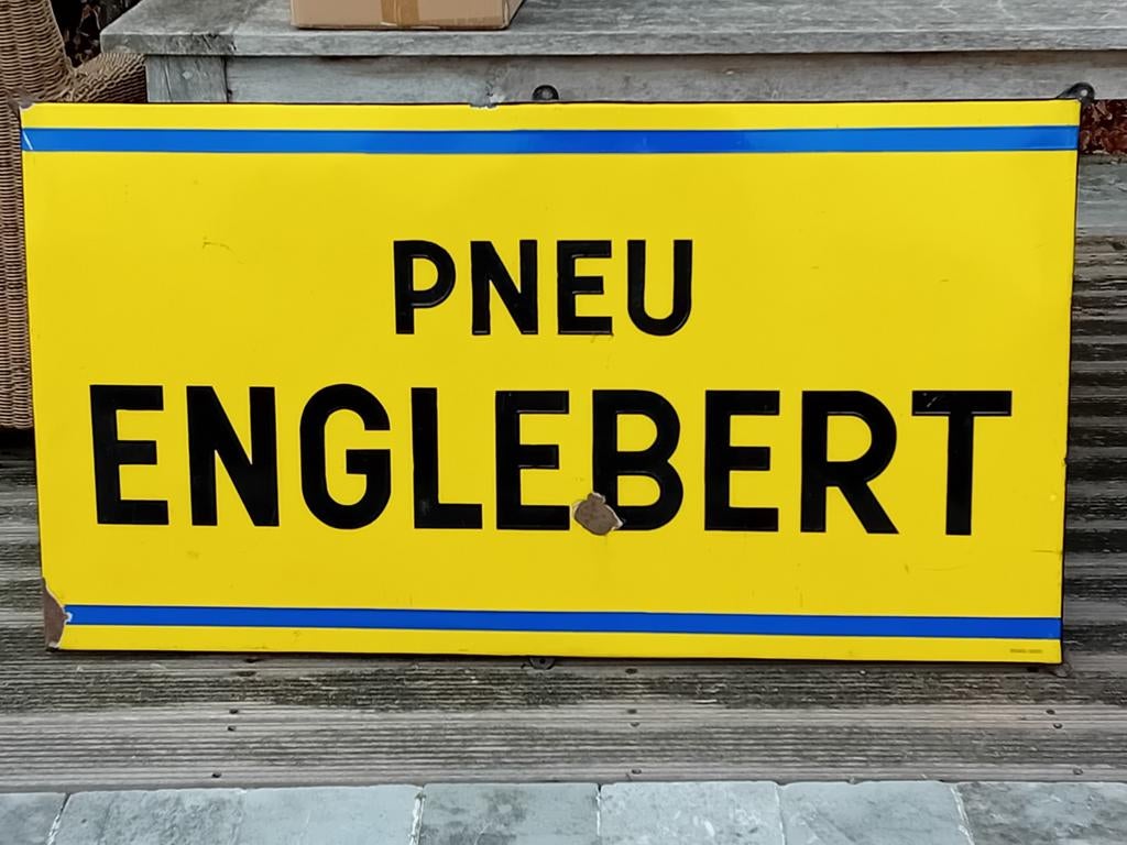 Grand panneau d'affichage vintage en émail ENGLEBERT, Enlèvement, Panneau publicitaire